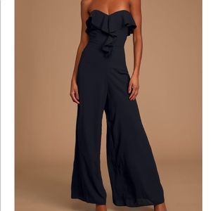 NWT Lulu’s Black Ruffle Strapless Jumpsuit, Small